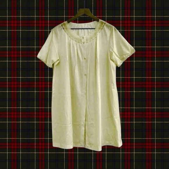 Other - Chemise Sheer Polyester Yellow Lace Collar Short Sleeves Button Front Size L